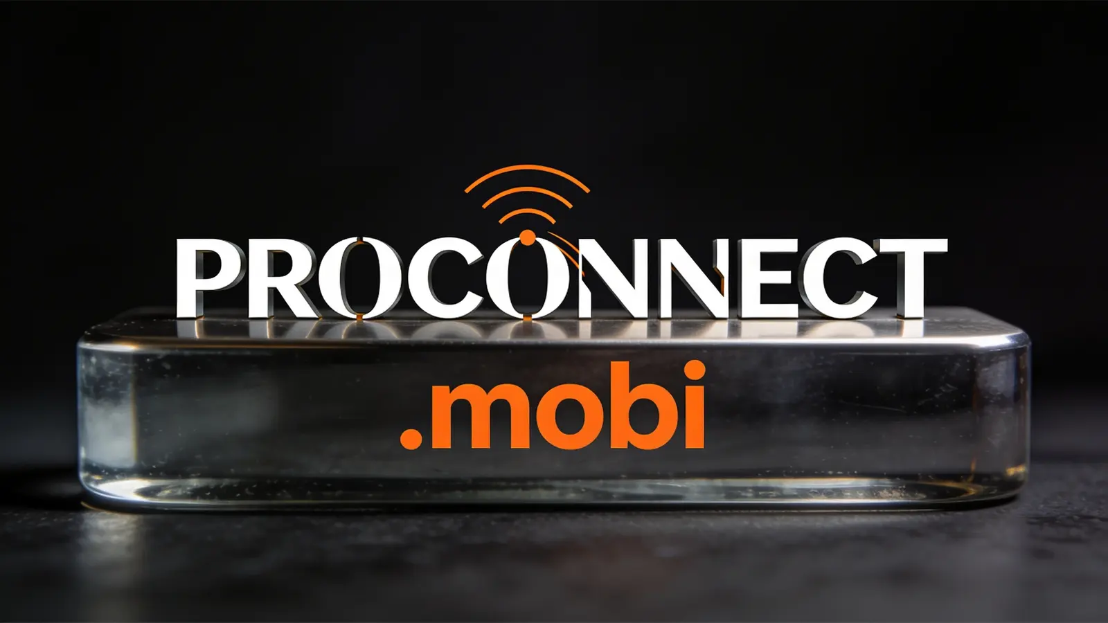 Объёмный логотип PROCONNECT.mobi с неоновыми дугами связи